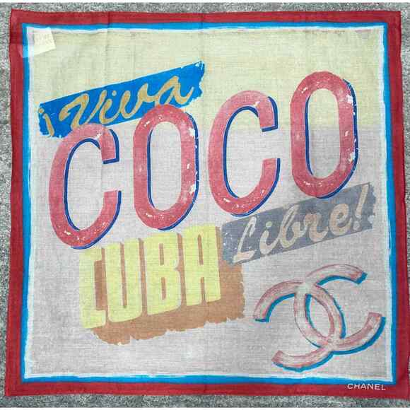 Chanel 17C Coco Cuba CC Pink Graffiti Cotton Bandana Handkerchief Scarf Wrap